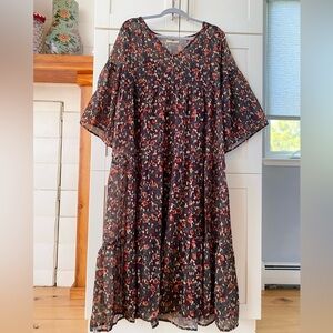Natural Life Boho Floral Dress with Gold Speckles